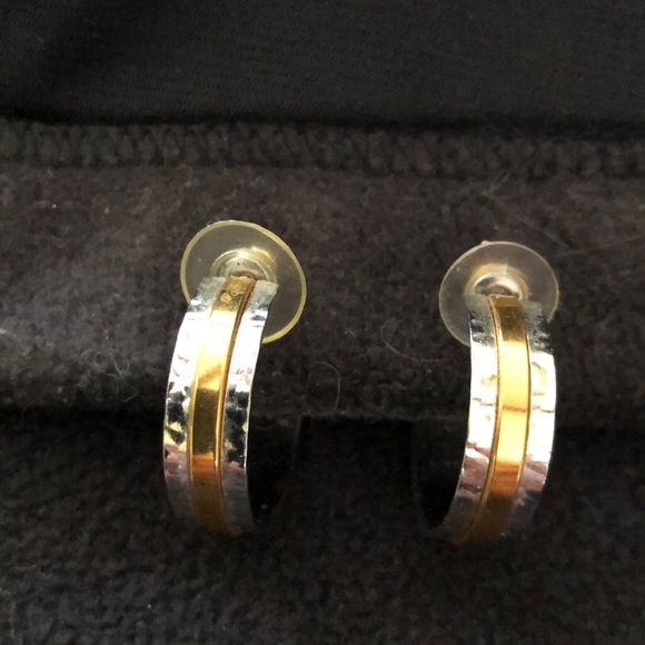 Silver and gold toned hoop pierced earrings - Picture 3 of 3